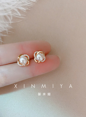 s925银针花朵珍珠耳钉女小众设计高级感耳环轻奢气质网红耳饰