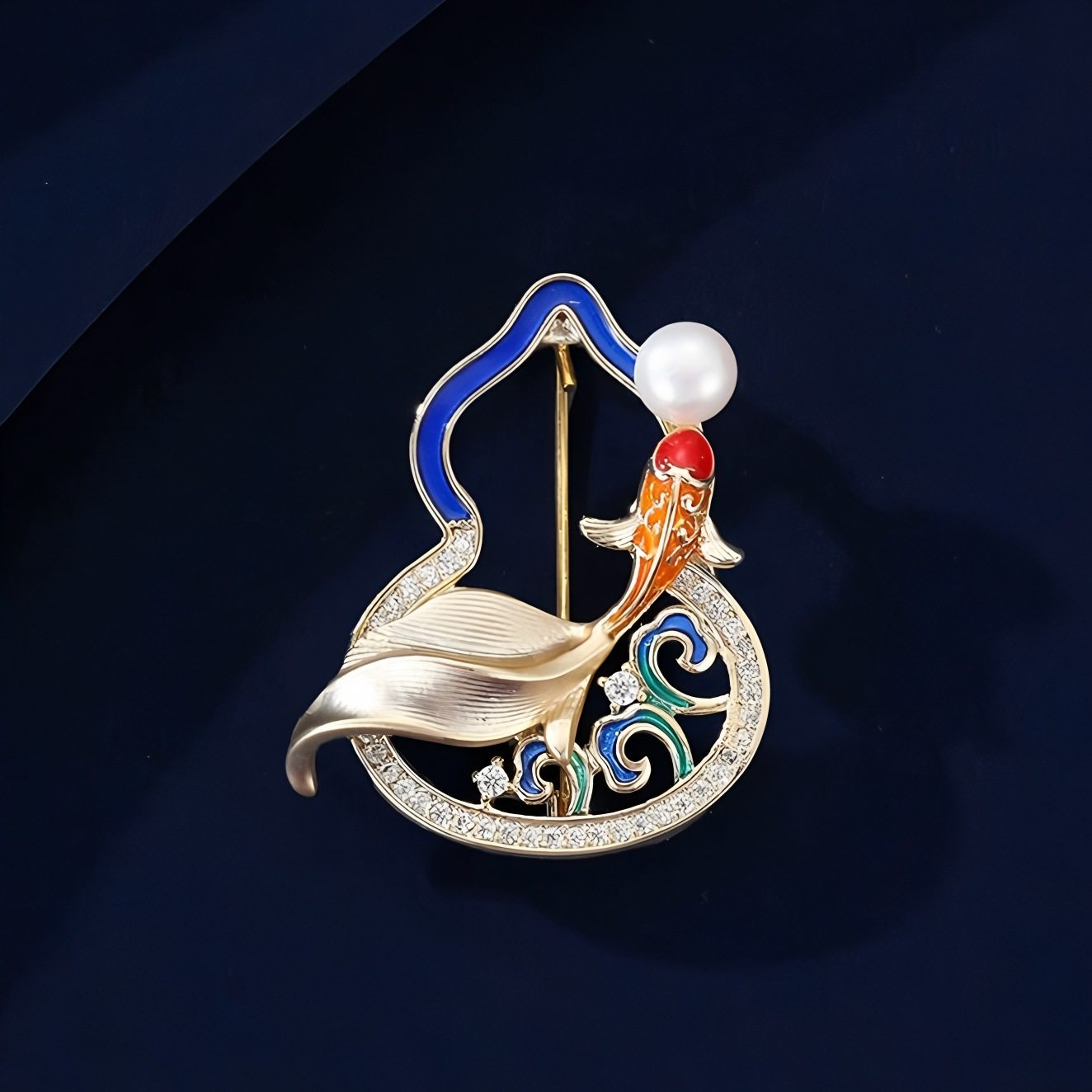 中国风锦鲤葫芦胸针高档女气质珍珠胸花轻奢精致时尚别针衣服配饰