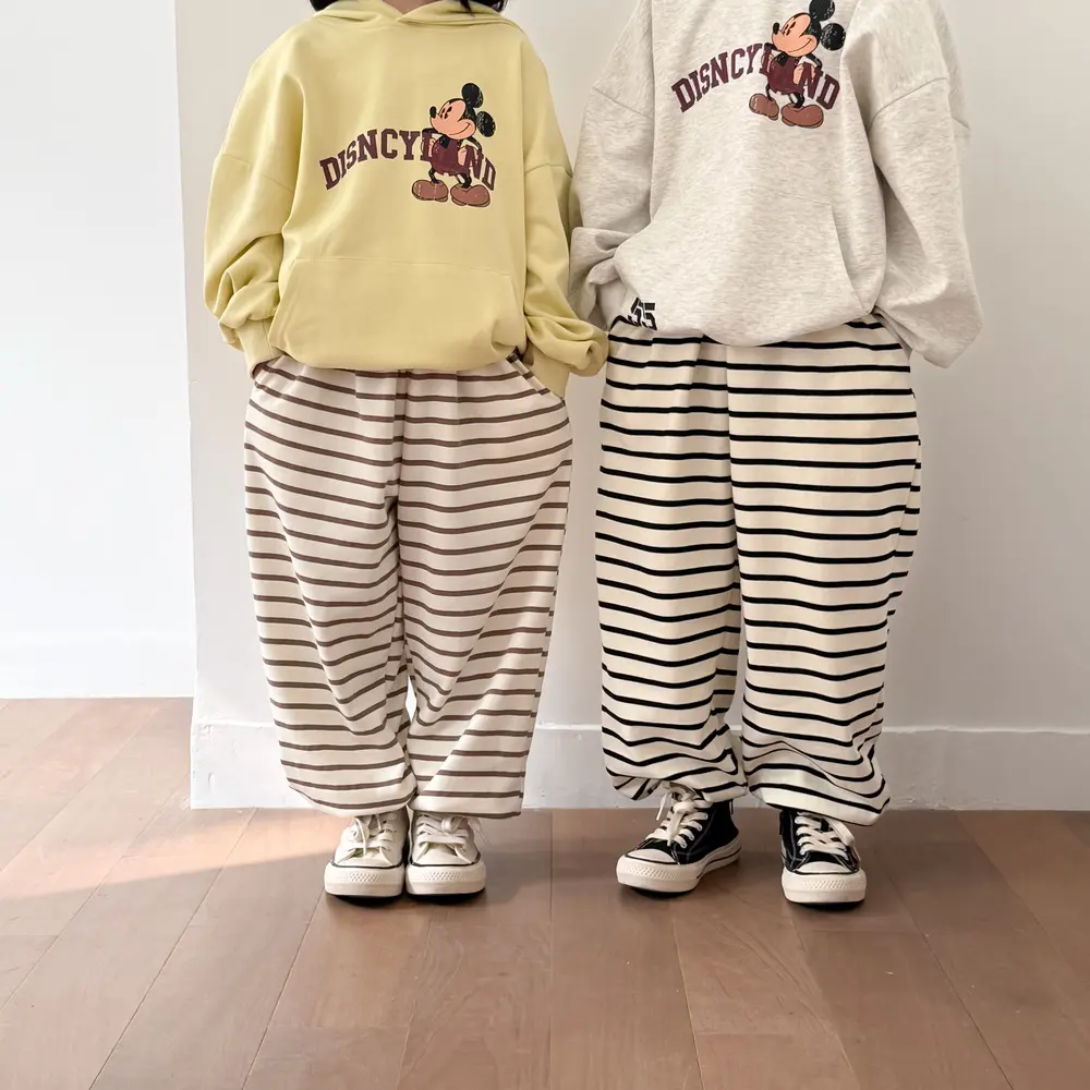 韩版童装2025春款男女童条纹宽松萝卜裤儿童休闲百搭针织束脚卫裤