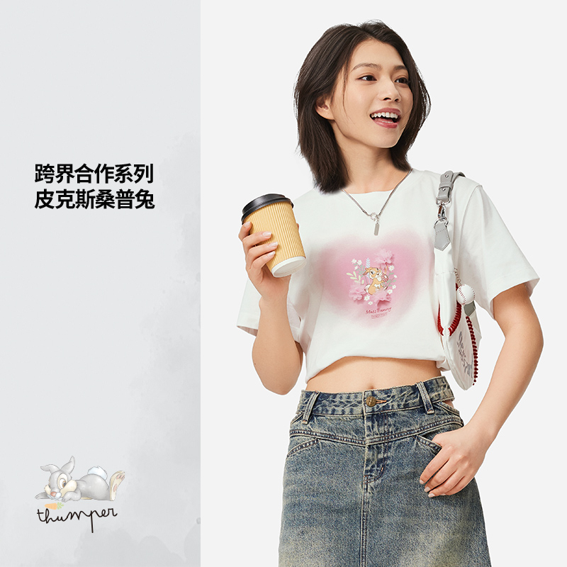 LI-NING/李宁24桑普兔联名系列女子宽松短袖文化衫AHSU770 B品