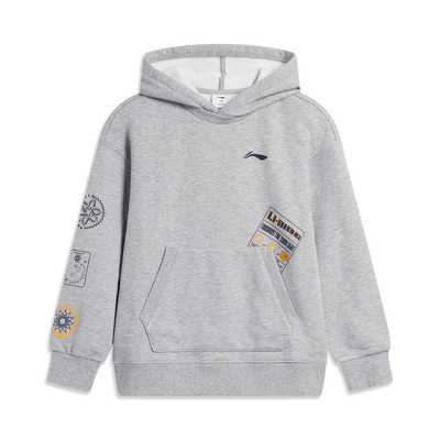 李宁卫衣男童冬季篮球系列时尚加绒宽松套头连帽卫衣YWDT325-B品