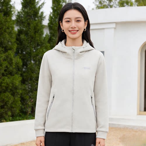 361°卫衣秋女款跑步系列时尚舒适简约宽松连帽开襟卫衣562332002
