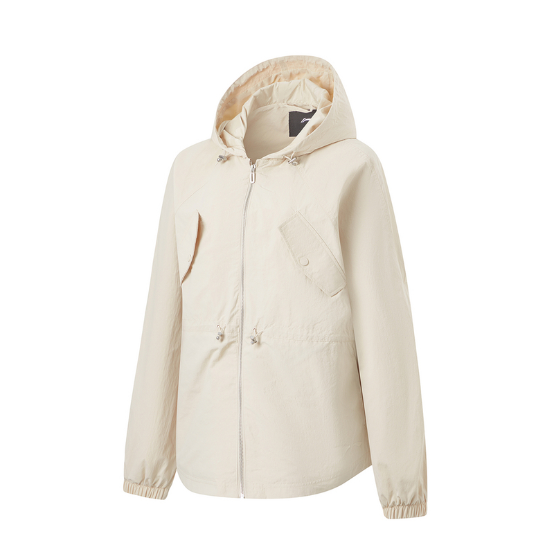 李宁女子2024新款反光防泼水防风连帽运动夹克外套AFDU084--B品