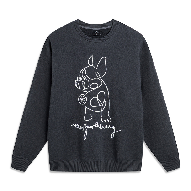 LI-NING/李宁男子韦德时尚潮宽松舒适简约百搭套头编织衫AMBT235