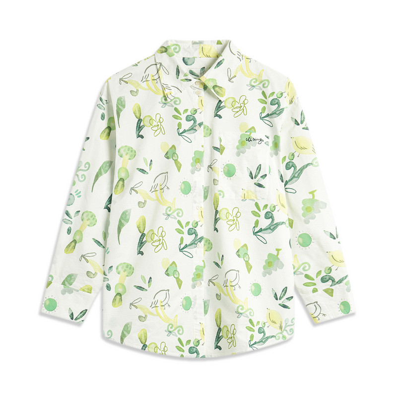 李宁衬衫女款夏运动生活系列时尚透气百搭宽松休闲衬衫ASHU090B品