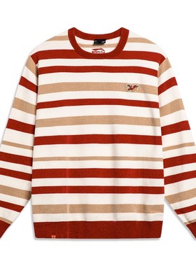 李宁日进斗金系列男女同款型春秋款套头无帽编织衫AMBU023-B品