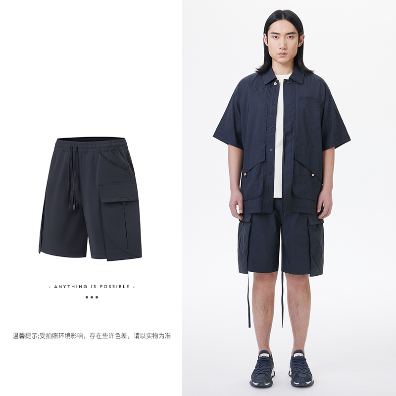 李宁休闲裤夏季男运动系列舒适透气宽松休闲短裤AKST033-1-B品