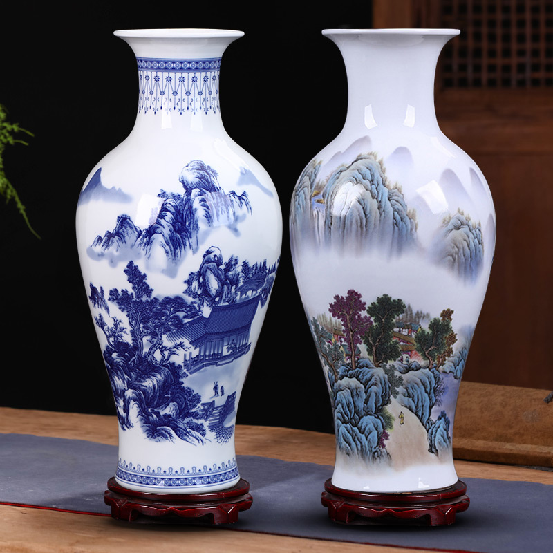 景德镇陶瓷器仿古青花瓷花瓶插花新中式客厅电视柜酒柜装饰品摆件