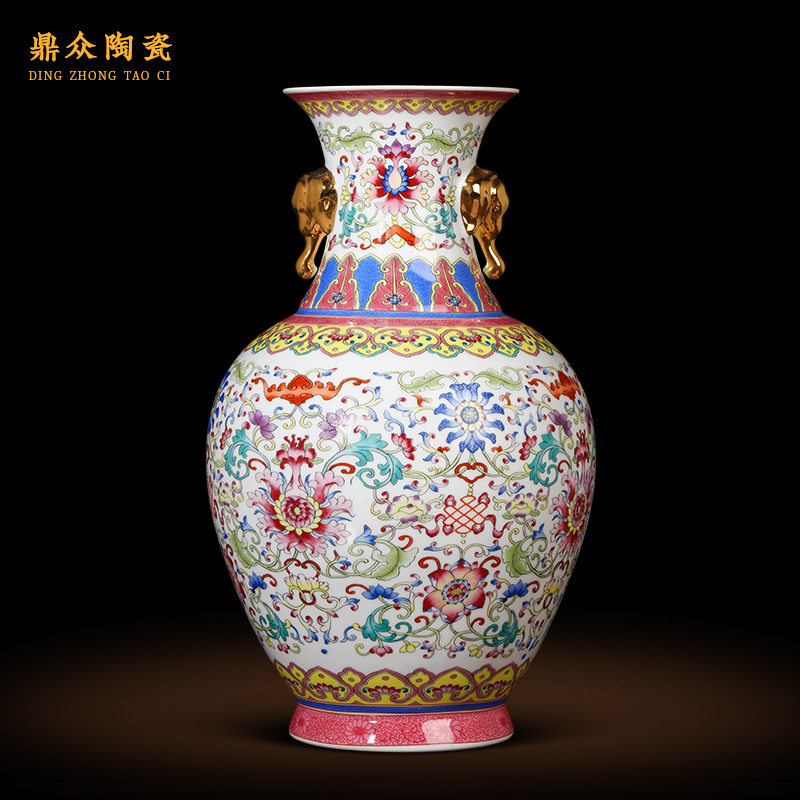 鼎众陶瓷景德镇花瓶摆件双耳瓶