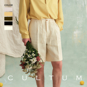 男 五分裤 100%法国亚麻 CULTUM慵懒度假风松紧腰抽绳单褶短裤