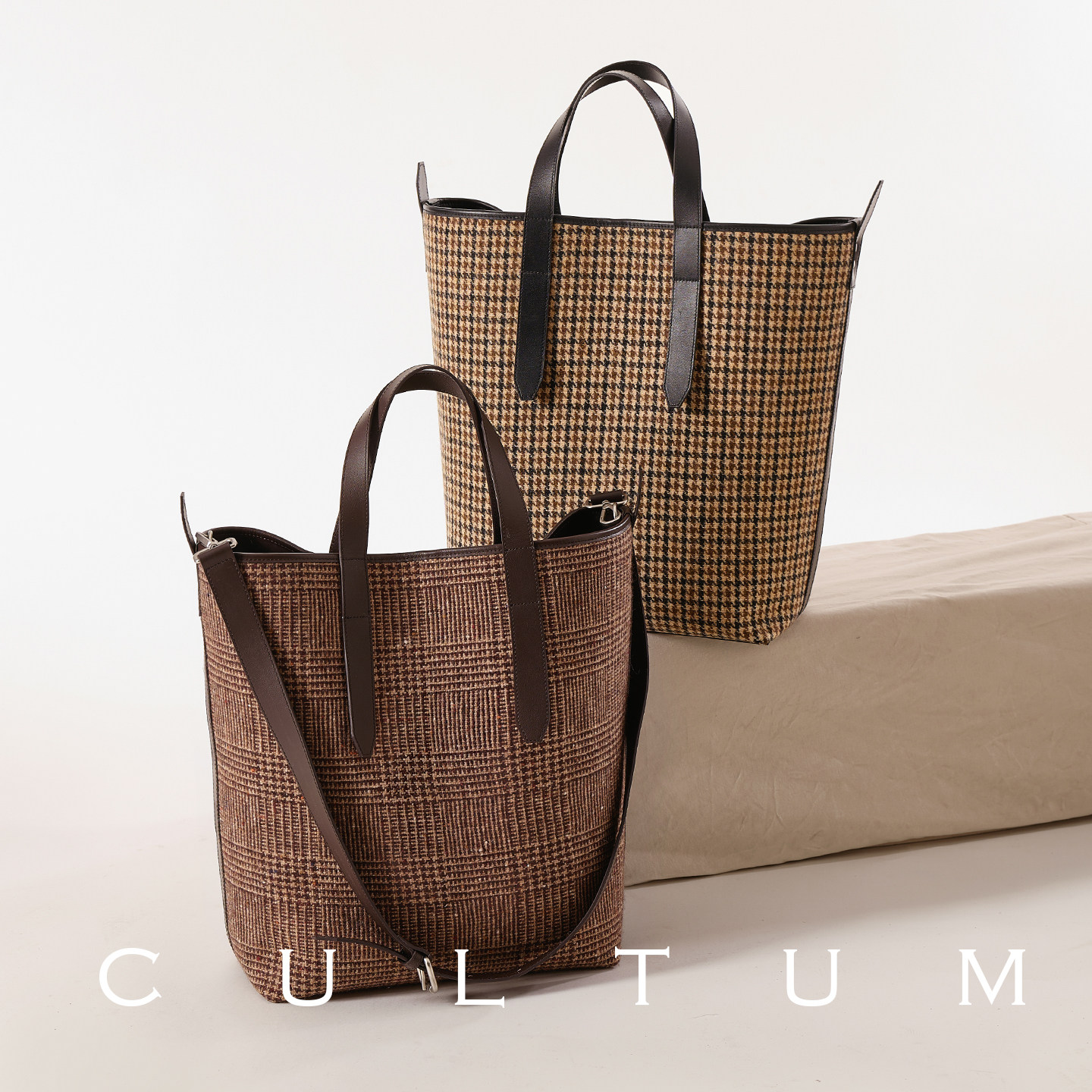 【100%羊毛】CULTUM男士经典粗花呢休闲手提包大容量托特旅行包