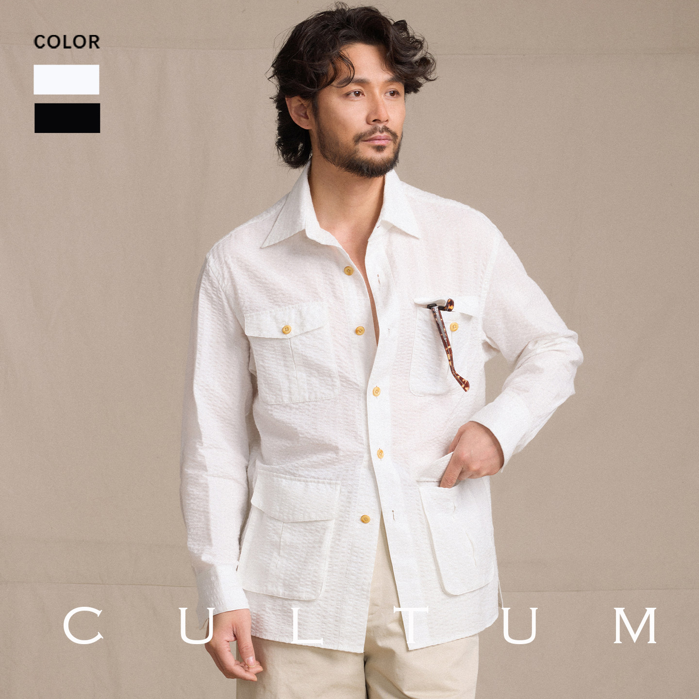 【100%棉】CULTUM春夏泡泡纱免熨烫透气衬衫领游猎夹克男外套