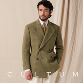 CULTUM 1930s复古加厚550g重磅全羊毛粗纺窗格双排戗驳领西服男