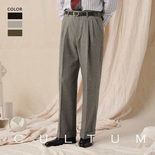 1930s复古加厚条纹长裤西裤