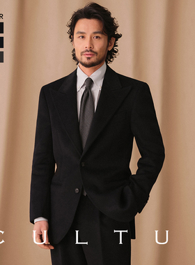 CULTUM重磅加厚720g重意式羊毛西装套装男商务休闲纯黑色西服正装