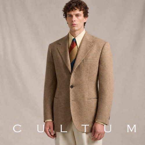 CULTUM50羊毛斜纹复古平驳领西装