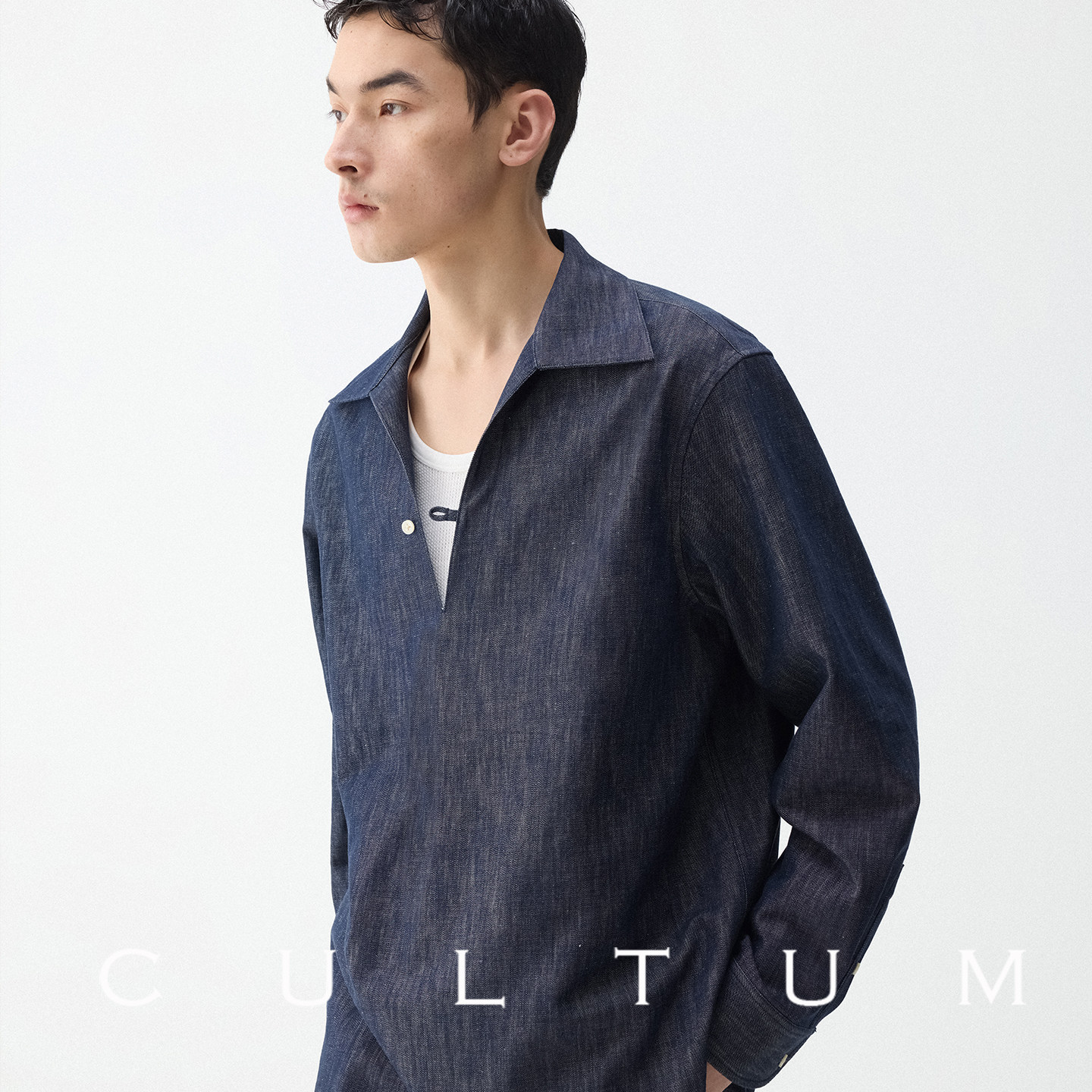 【天丝苎麻 透气顺滑】CULTUM深V一字领牛仔长袖衬衫男女同款衬衣