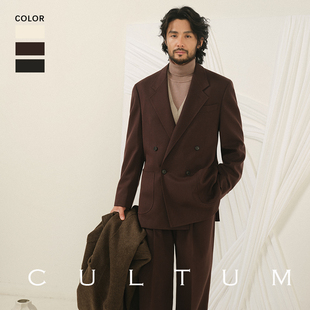 CULTUM秋冬加厚西服套装 精纺羊毛 男双排人字纹西装 男女同款