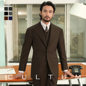 男 CULTUM70%澳毛斜纹席纹戗驳领西服套装 绅士盔甲 半麻衬