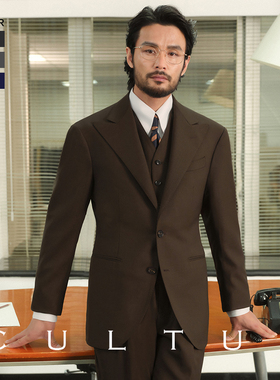 【绅士盔甲 半麻衬】CULTUM70%澳毛斜纹席纹戗驳领西服套装男