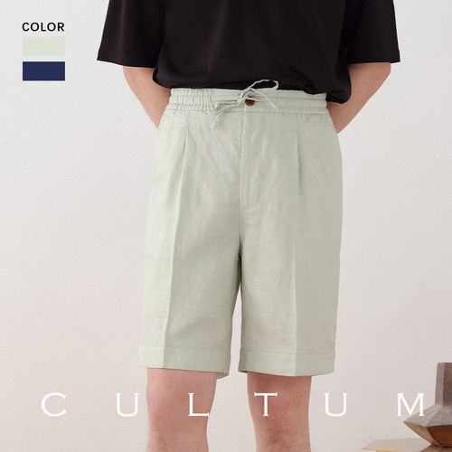 男女同款透气亚麻天丝松紧腰短裤