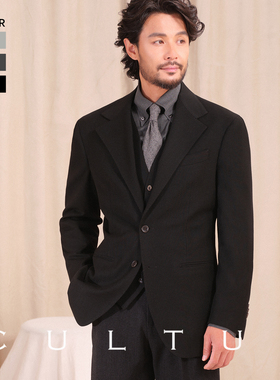 【触如羊毛 零染色纺】CULTUM通勤拉毛人字纹西服套装婚礼男秋冬