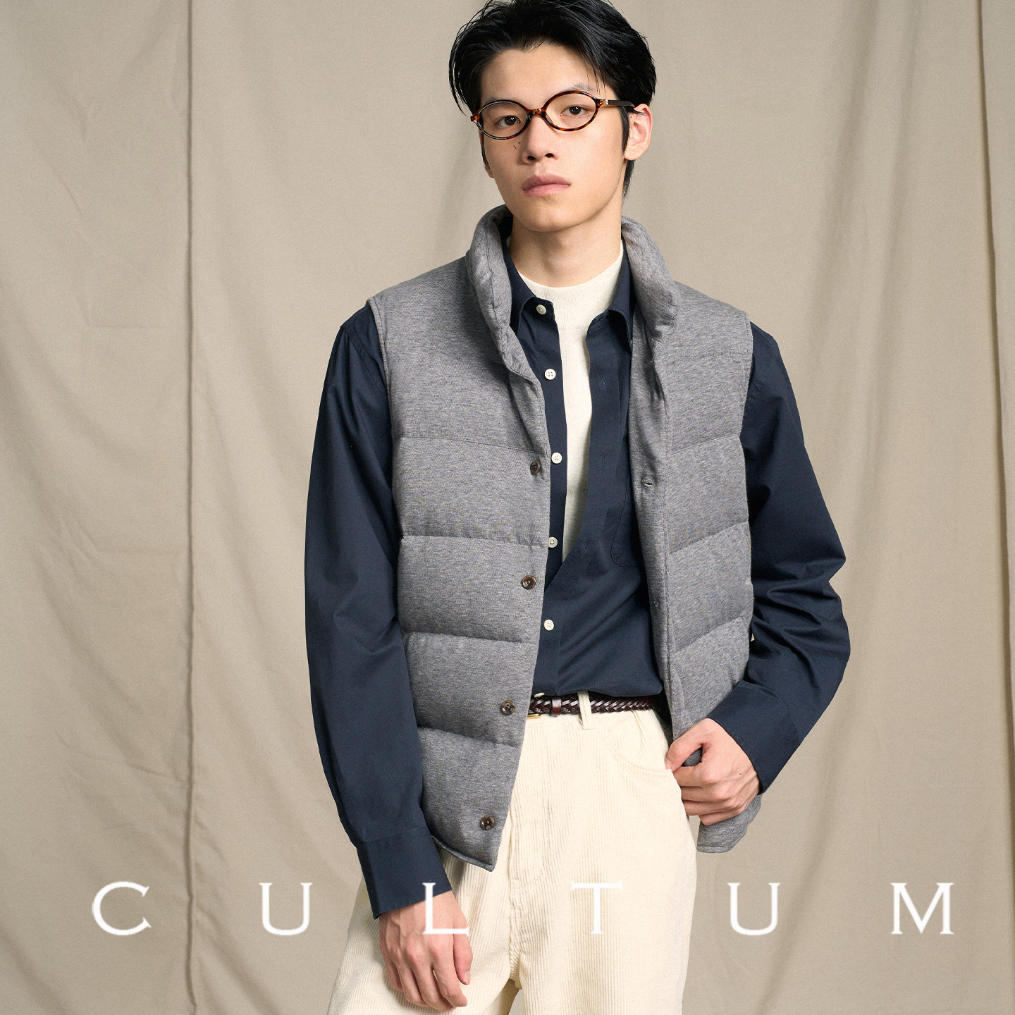 【90白鸭绒】CULTUM单面简约防风叠穿立领羊毛天丝羽绒马甲男外穿