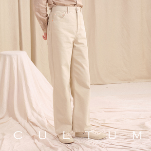 CULTUM意式 柔软亲肤 休闲宽松直筒卡其牛仔休闲长裤 棉质水洗