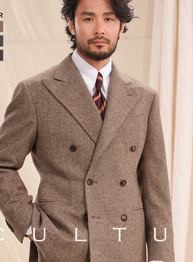 【绅士盔甲50羊毛】CULTUM复古宽肩人字纹双排扣戗驳领西服套装男