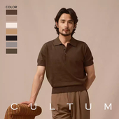 上衣夏季 CULTUM意式 男士 纯色商务复古半袖 翻领棉麻短袖 针织POLO衫