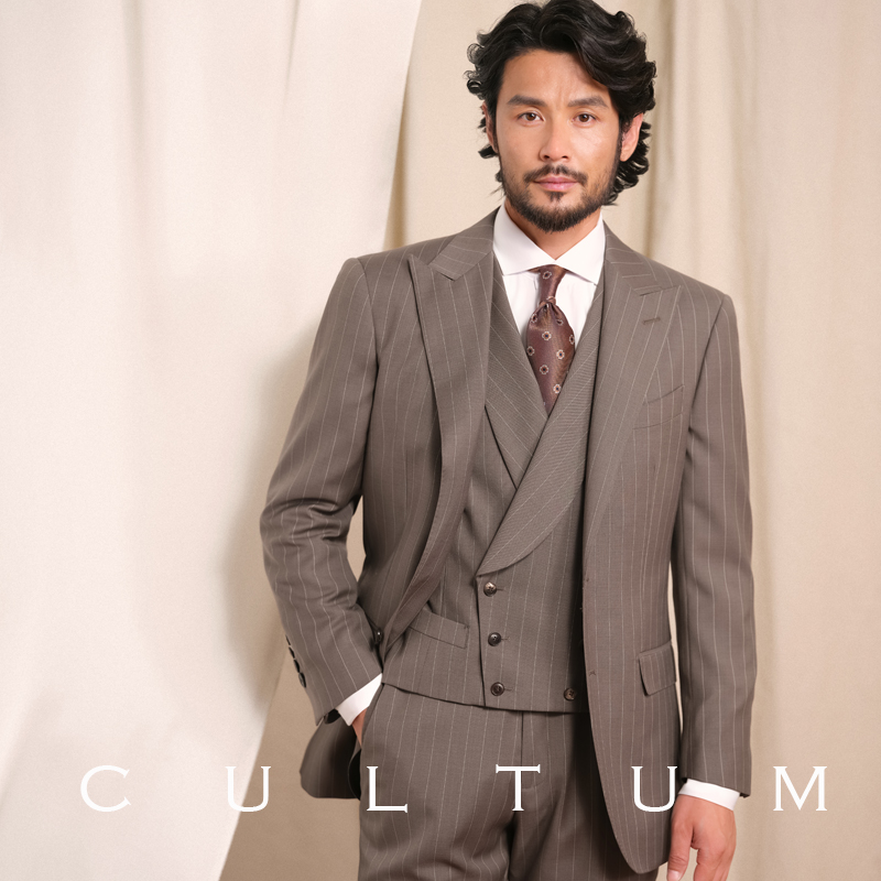 澳洲羊毛竖条纹婚礼西服套装复古
