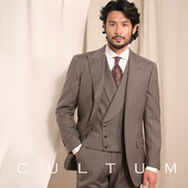CULTUM复古银行家竖条纹戗驳领婚礼西服套装 澳洲羊毛半麻衬 男