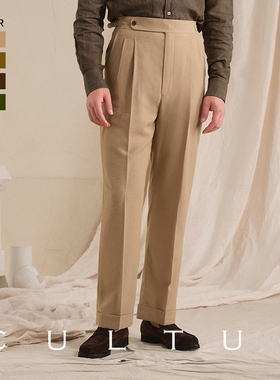 【绅士盔甲 强捻面料】CULTUM复古老钱大地色亚麻混纺透气西裤男