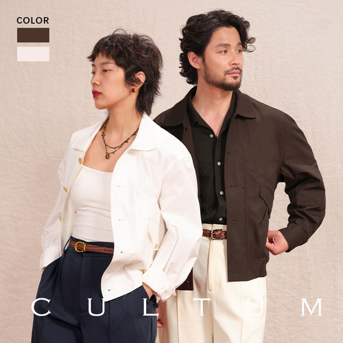 CULTUM翻领春季宽松全棉飞行夹克