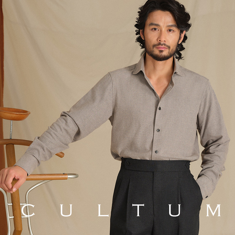 【亲肤法兰绒 棉舒弹丝】CULTUM意式9CM宽温莎领保暖纯色衬衫长袖