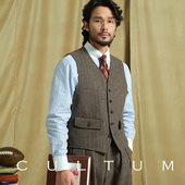 粗花呢人字纹 英式 CULTUM加厚复古羊毛双口袋古典西服马甲男