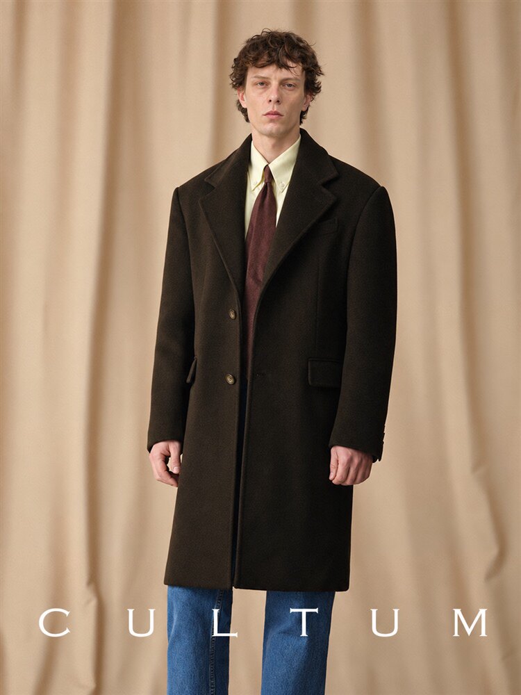 CULTUM Kişi 100% Yun Chesterfield Palto, Qalınlaşdırılmış Retro Üslub
