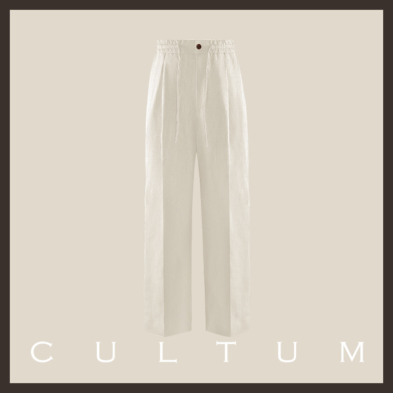 thumbnail for [100% French linen] CULTUM opens the picture draped breathable old money drawstring trousers men's casual wide-leg pants