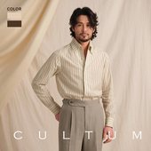 全棉泡泡纱 CULTUM意式 一片领纯棉条纹长袖 衬衫 男休闲轻薄衬衣