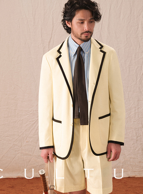 【静奢运动学院风】CULTUM镶边白色布雷泽网球西装外套男休闲西服