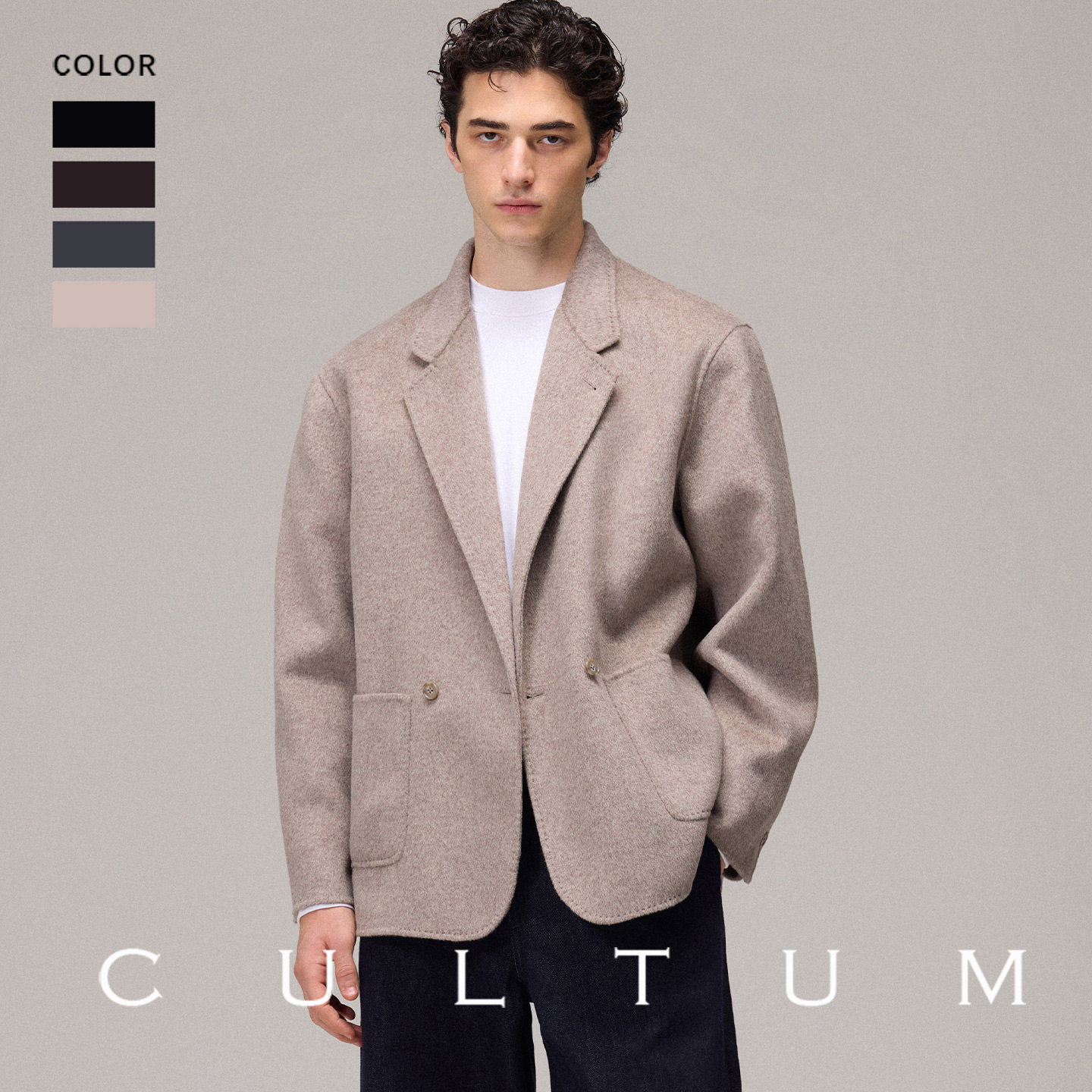 【100%绵羊毛】CULTUM秋冬双排扣短款大衣西服外套夹克男女同款