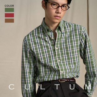 男休闲衬衣 CULTUM复古格子纽扣领秋冬衬衫 100%新疆长绒棉