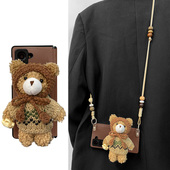 波浪毛衣泰迪熊适用于三星zfold7手机壳W25全包防摔外壳zfold5保护套FOLD6皮革FOLD4双中轴铰链磁吸支架卡通