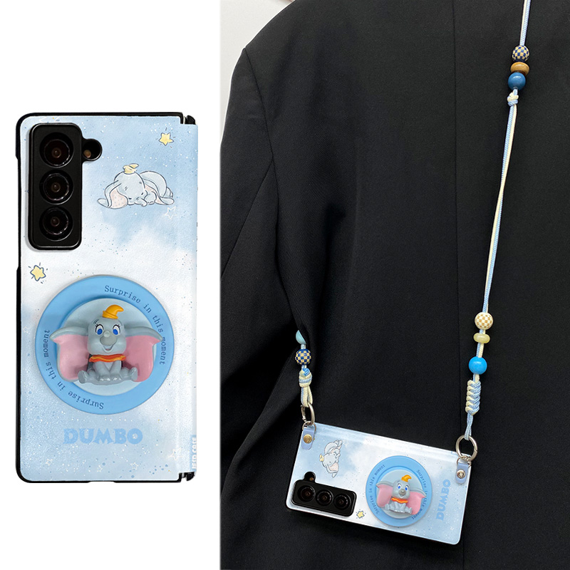 天空小飞象适用于三星zfold7手机壳W25全包防摔外壳zfold5女保护套FOLD6皮革挂绳FOLD4双中轴铰链皮纹支架