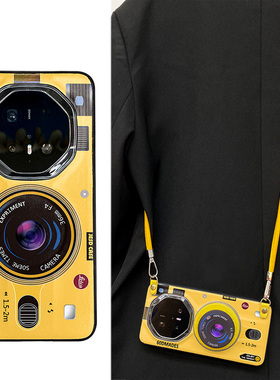 黄色相机真皮全包防摔适用于华为mate60RS非凡大师手机壳mate70RS保时捷MATE60保护套mate70pro磁吸支架女款