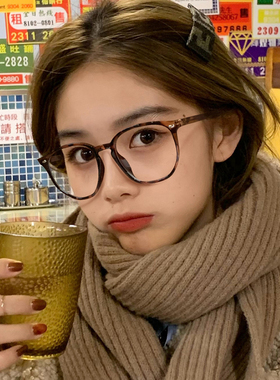 自留款素颜神器韩国复古豹纹平光镜女防辐射护眼显瘦茶色眼镜镜框