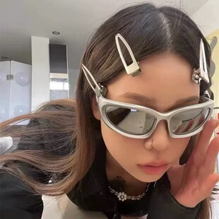 2022潮男辣妹高级感银色墨镜Y2K方形凹造型街头炫酷防紫外线夏日