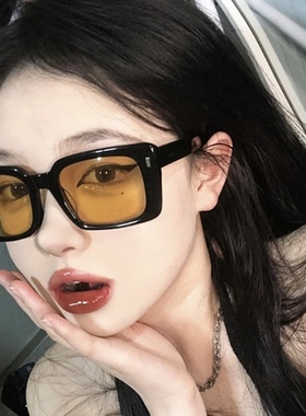 复古黑框黄色眼镜个性欧美小脸方形韩版网红女潮辣妹太阳镜墨镜男