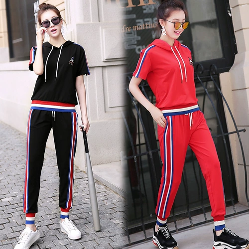 浣纱溪 Летний модный комплект с капюшоном, спортивный костюм, в корейском стиле, короткий рукав