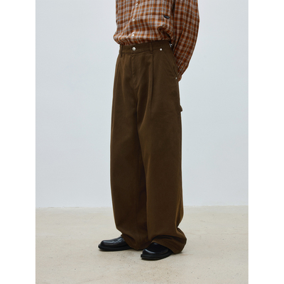 FERMENTEDSHIRT/通勤打褶廓形休闲水洗牛仔裤宽松简约